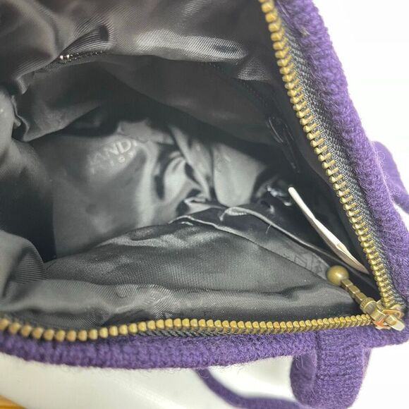 Icelandic Design Wool Blend Shoulder Bag Two Strap Purse Knitted Purple Floral - Picture 7 of 13